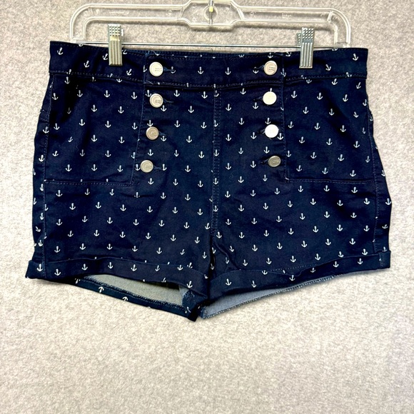Almost Famous Navy Blue Anchor Print High Waist Shorts - Picture 1 of 9